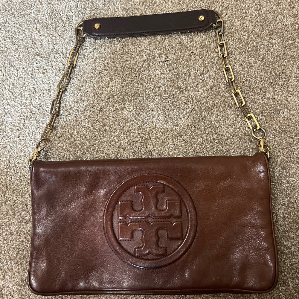 Tory Burch brown leather clutch